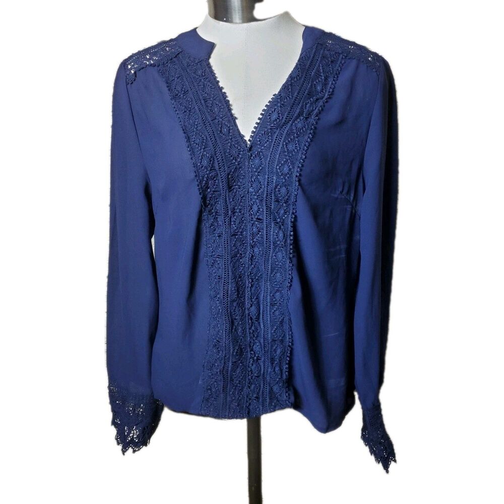 Available Navy Long Sleeve Blouse Size Medium NWT